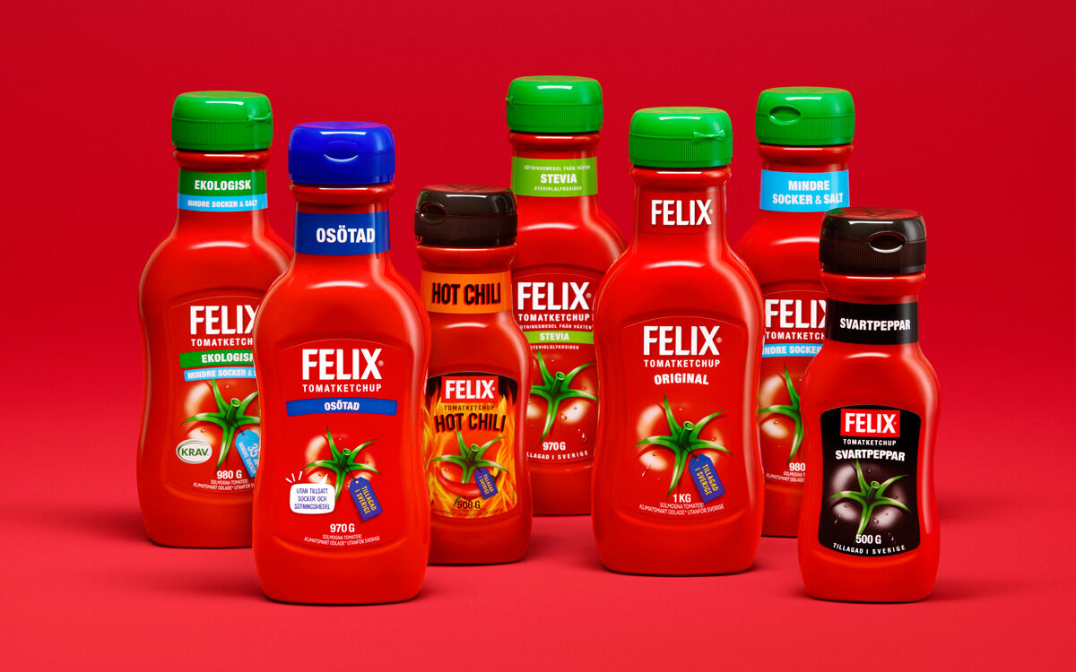 Felix tomatketchups sortiment.